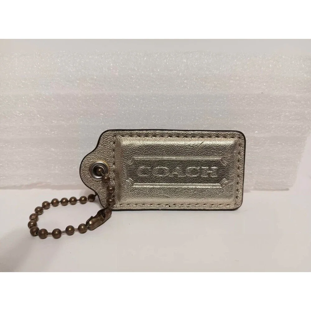 Coach Metallic Gold Leather Hang Tag Charm Ball Chain Key Chain 2.25